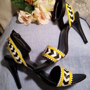 Aldo Black Yellow & White Strappy Sandals